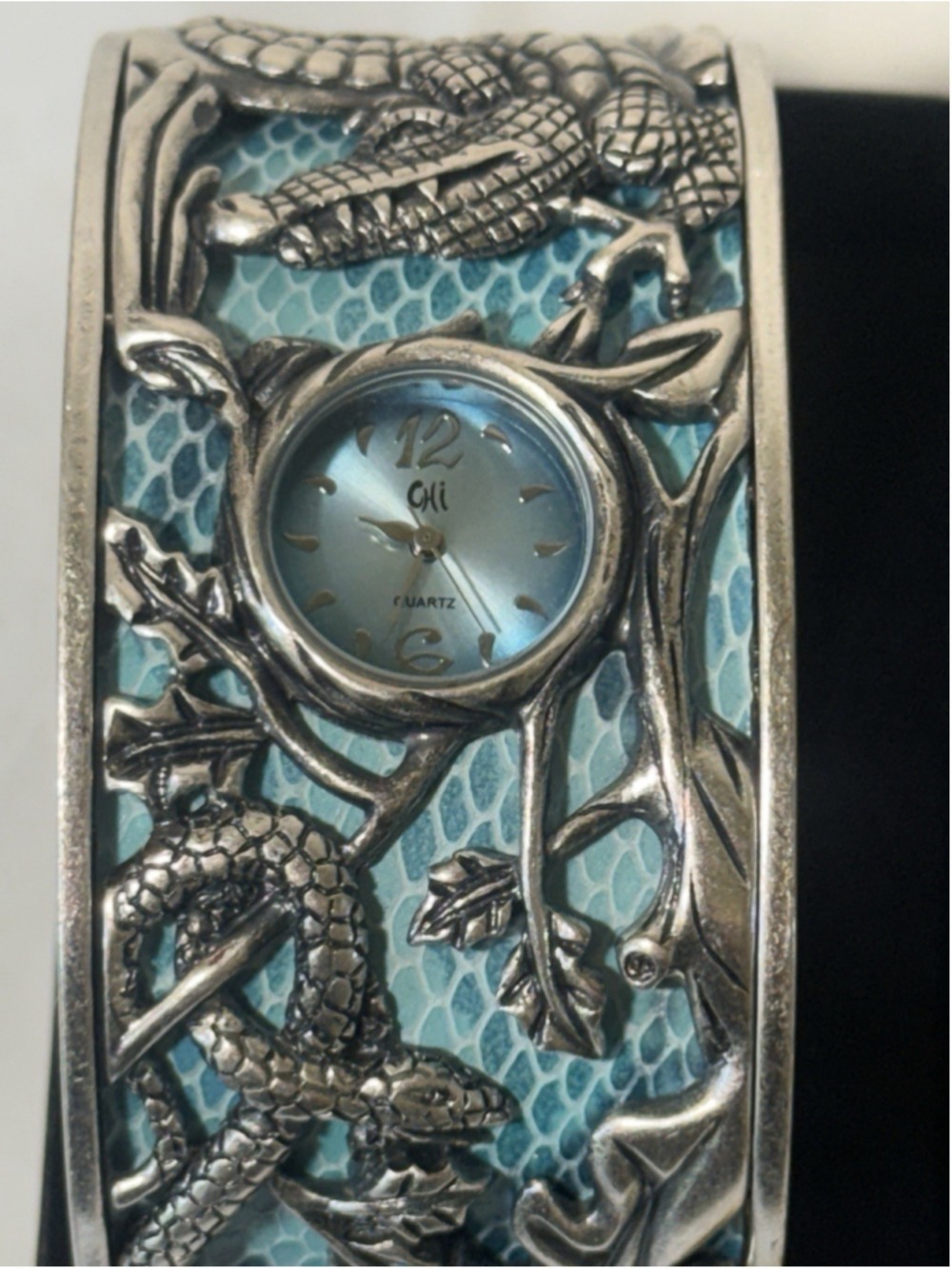 Chi By Falchi Garden Of Eden Silver tone Reptile Cuff Watch bangle BRACELET NEW - Picture 10 of 16